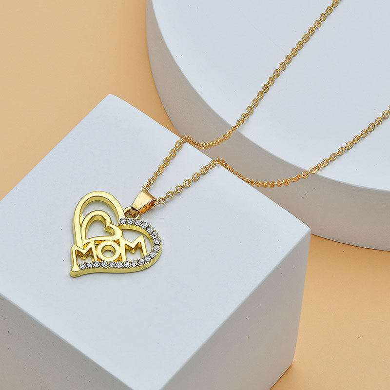 Mother's Day Heart Shape With Diamond Letter Necklace