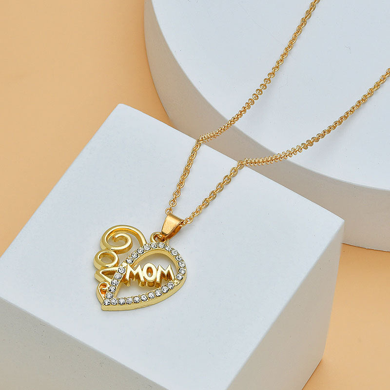 Mother's Day Heart Shape With Diamond Letter Necklace