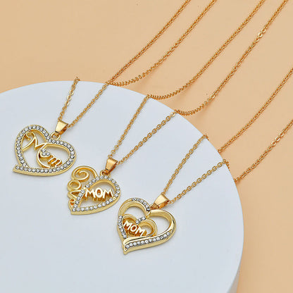 Mother's Day Heart Shape With Diamond Letter Necklace
