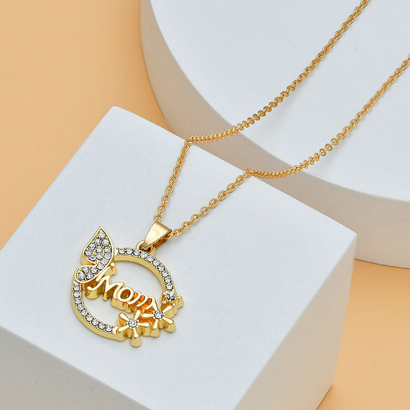 Mother's Day Heart Shape With Diamond Letter Necklace