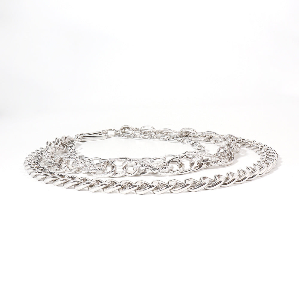 Men And Women Advanced Sense Multi Ring Silver Metal Chain