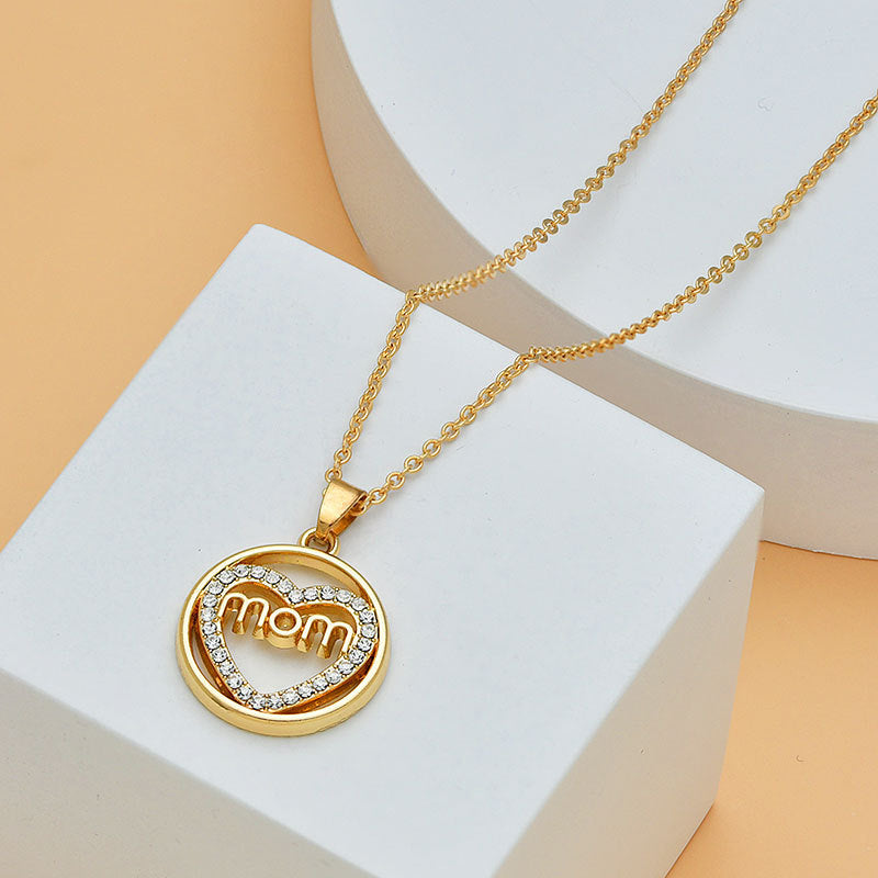Mother's Day Heart Shape With Diamond Letter Necklace
