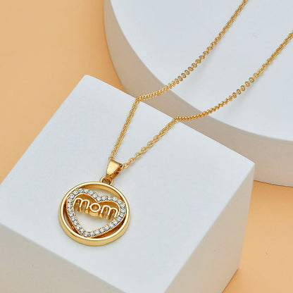 Mother's Day Heart Shape With Diamond Letter Necklace