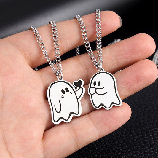 Halloween Cute Love Ghost Couple Pendant Necklace