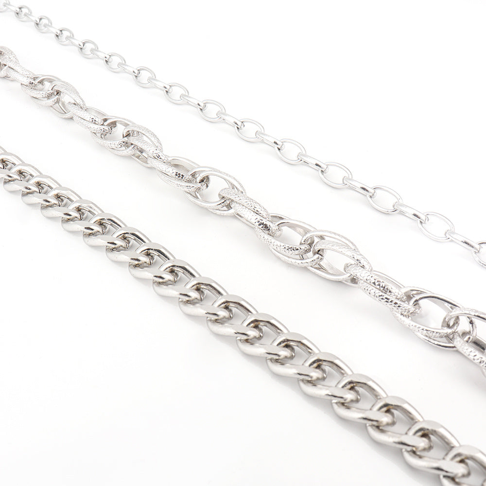 Men And Women Advanced Sense Multi Ring Silver Metal Chain