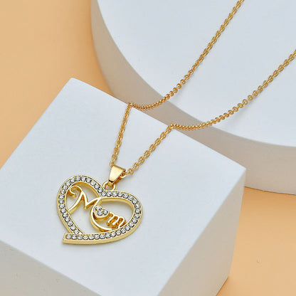 Mother's Day Heart Shape With Diamond Letter Necklace