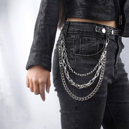 Men And Women Advanced Sense Multi Ring Silver Metal Chain