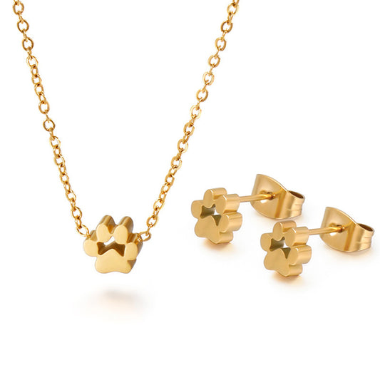 Cute Dog Paw Stainless Steel Necklace Earrings For Women