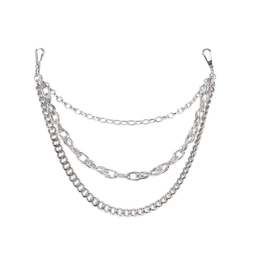 Men And Women Advanced Sense Multi Ring Silver Metal Chain
