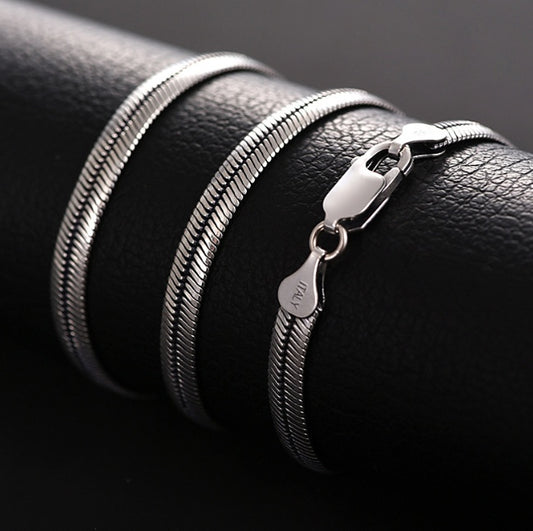 Flat Snake Bones Silver Necklace