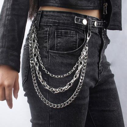 Men And Women Advanced Sense Multi Ring Silver Metal Chain