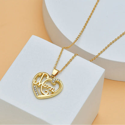 Mother's Day Heart Shape With Diamond Letter Necklace