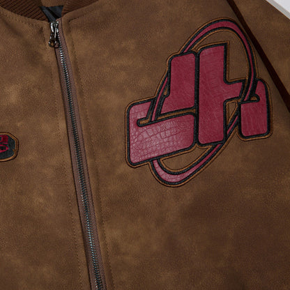 American Street Letters Embroidered PU Leather Jacket Men Fashion Brands Motorcycle Clothing