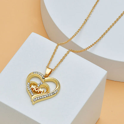 Mother's Day Heart Shape With Diamond Letter Necklace