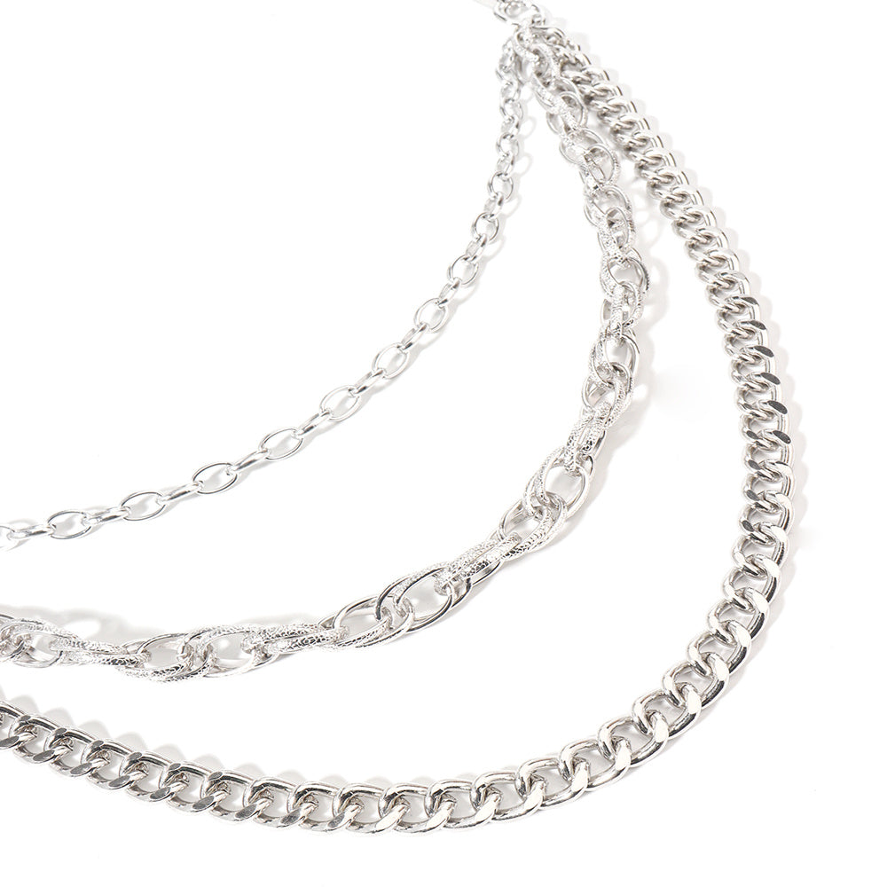 Men And Women Advanced Sense Multi Ring Silver Metal Chain