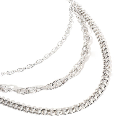 Men And Women Advanced Sense Multi Ring Silver Metal Chain